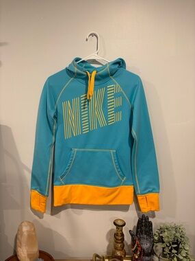 Nike Teal & Yellow Hooded Pullover Sweatshirt